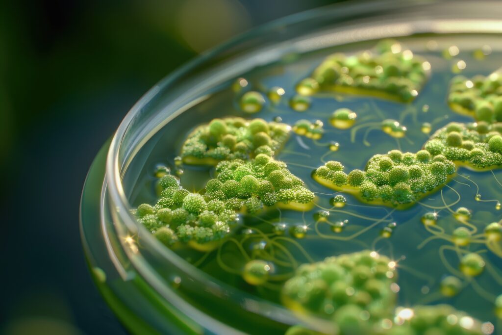 close up petri of dish with microbe colony